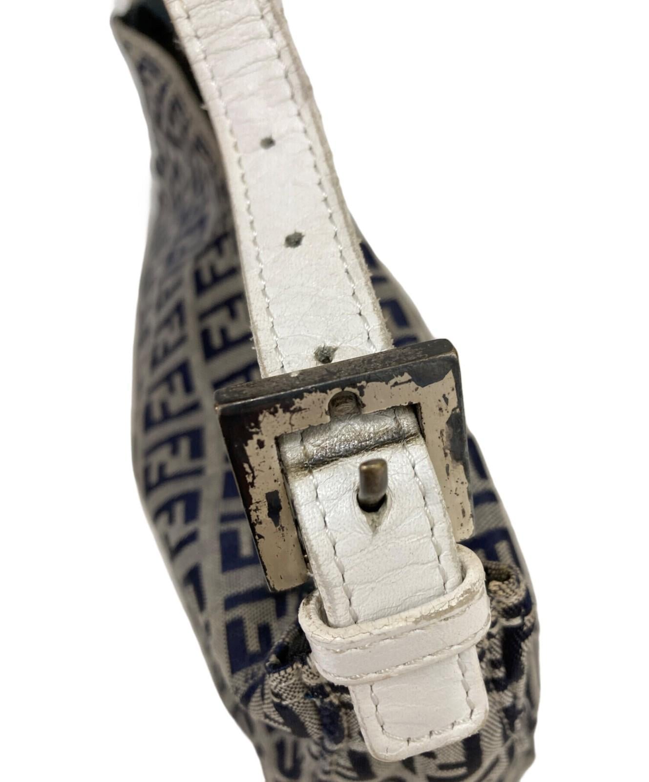 FENDI Hand Bag Tote Purse FF Zucchino White Navy Authentic