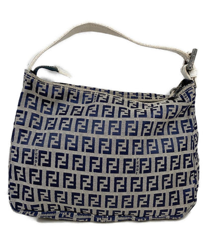 FENDI Hand Bag Tote Purse FF Zucchino White Navy Authentic