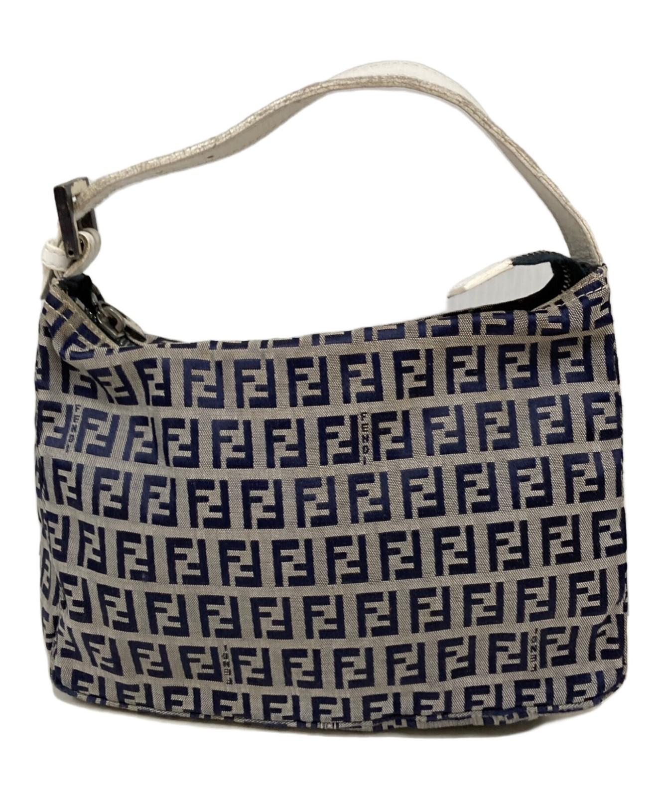 FENDI Hand Bag Tote Purse FF Zucchino White Navy Authentic