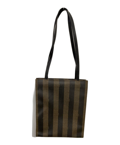 FENDI Hand Bag Tote Purse FF Pecan Brown Black Authentic