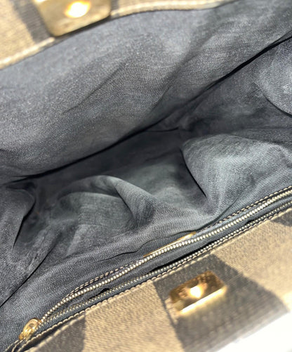 FENDI Hand Bag Tote Purse FF Pecan Brown Black Authentic