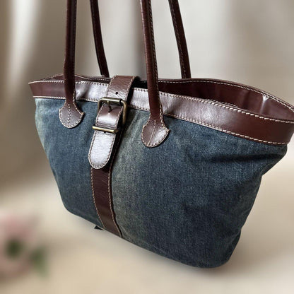 FENDI Hand Bag Tote Purse Denim Belt Authentic