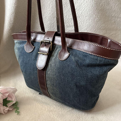 FENDI Hand Bag Tote Purse Denim Belt Authentic