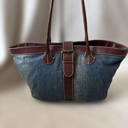 FENDI Hand Bag Tote Purse Denim Belt Authentic