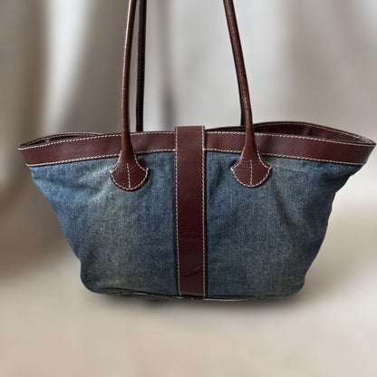 FENDI Hand Bag Tote Purse Denim Belt Authentic