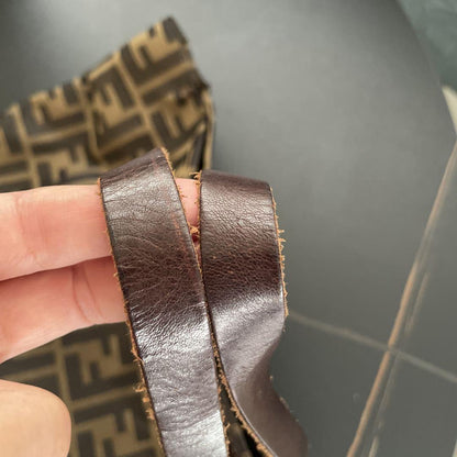 FENDI Hand Bag Tote Purse FF Zucca Nylon Leather Brown Authentic