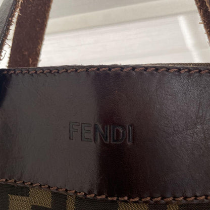 FENDI Hand Bag Tote Purse FF Zucca Nylon Leather Brown Authentic