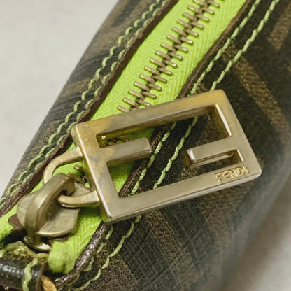FENDI Bag FF Zucca PVC Chain Hand Tote Purse Leather Brown Green Gold Authentic