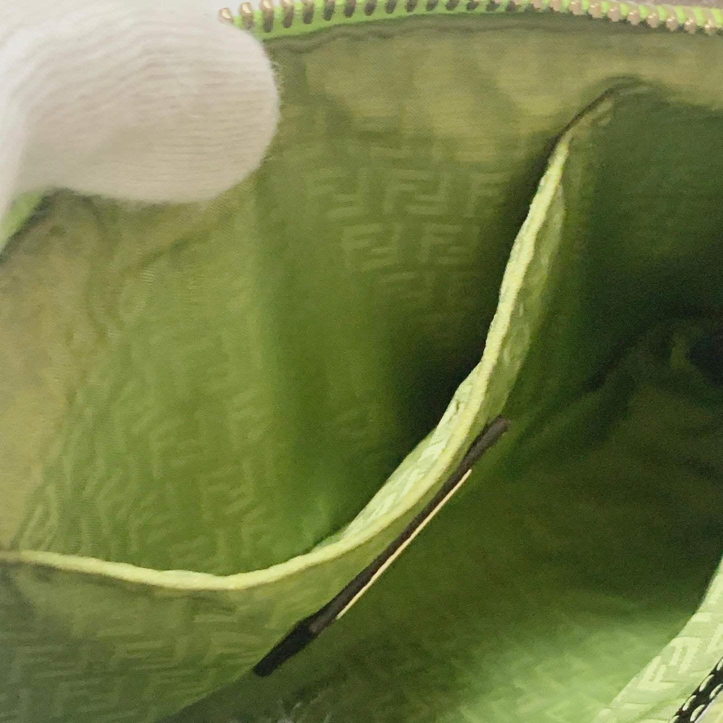 FENDI Bag FF Zucca PVC Chain Hand Tote Purse Leather Brown Green Gold Authentic