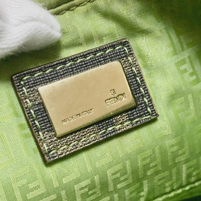 FENDI Bag FF Zucca PVC Chain Hand Tote Purse Leather Brown Green Gold Authentic