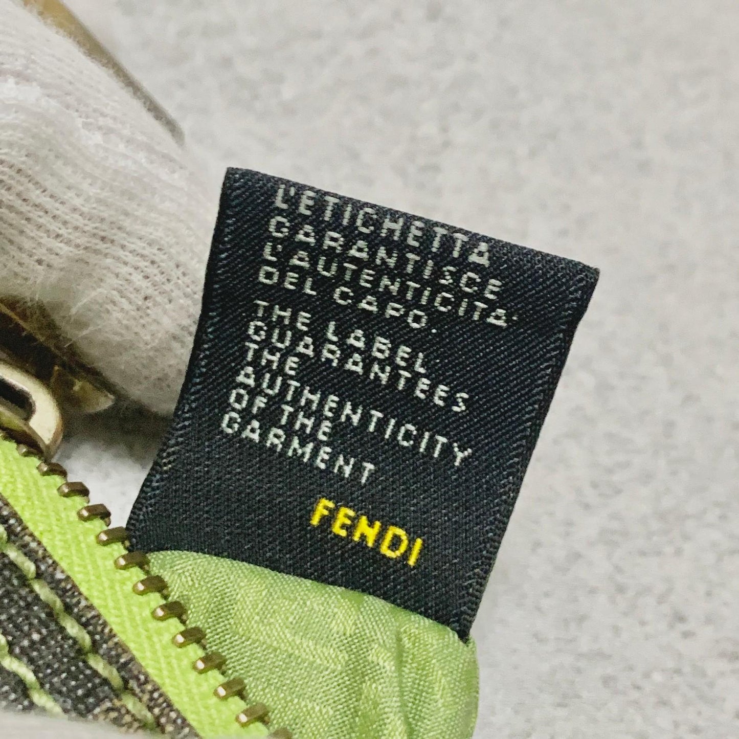 FENDI Bag FF Zucca PVC Chain Hand Tote Purse Leather Brown Green Gold Authentic