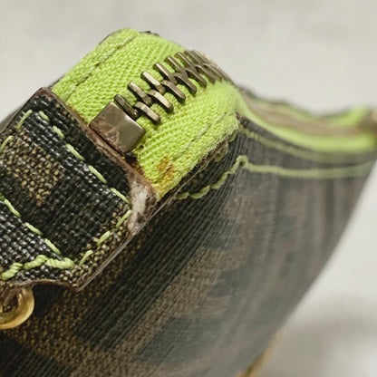 FENDI Bag FF Zucca PVC Chain Hand Tote Purse Leather Brown Green Gold Authentic