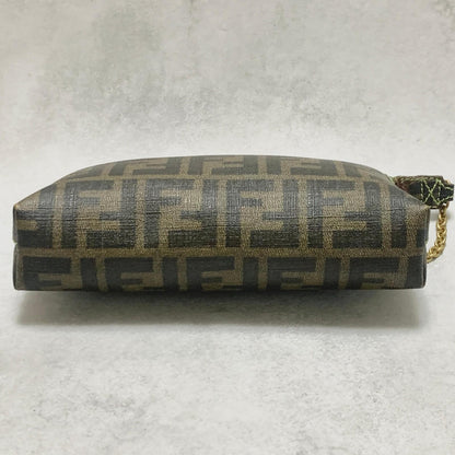 FENDI Bag FF Zucca PVC Chain Hand Tote Purse Leather Brown Green Gold Authentic