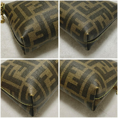 FENDI Bag FF Zucca PVC Chain Hand Tote Purse Leather Brown Green Gold Authentic