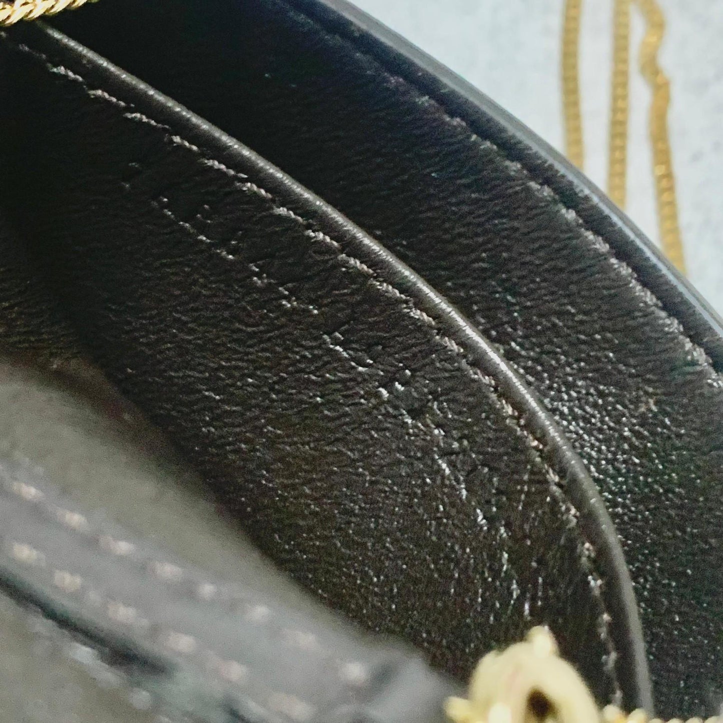 FENDI Nano Baguette Chain Bag Shoulder Pouch Purse FF Beige Gold Usesd Authentic