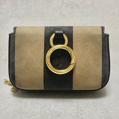 FENDI Nano Baguette Chain Bag Shoulder Pouch Purse FF Beige Gold Usesd Authentic