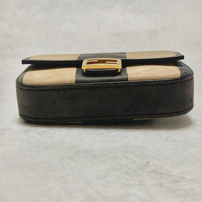 FENDI Nano Baguette Chain Bag Shoulder Pouch Purse FF Beige Gold Usesd Authentic