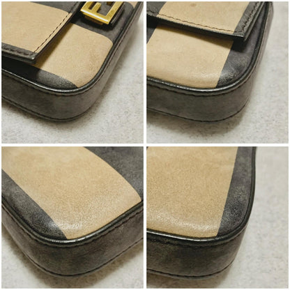 FENDI Nano Baguette Chain Bag Shoulder Pouch Purse FF Beige Gold Usesd Authentic