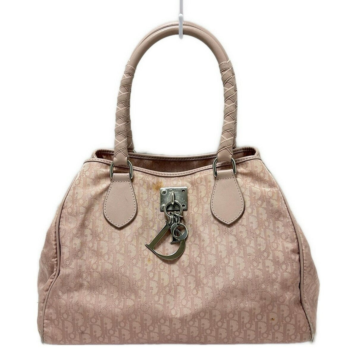 Christian Dior Hand Bag Tote Purse Nylon Leather Pink Authentic