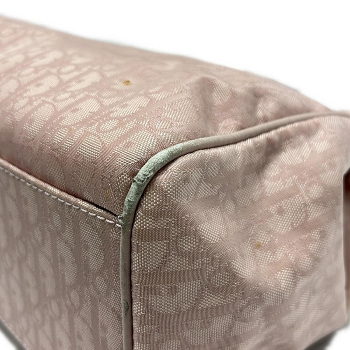 Christian Dior Hand Bag Tote Purse Nylon Leather Pink Authentic