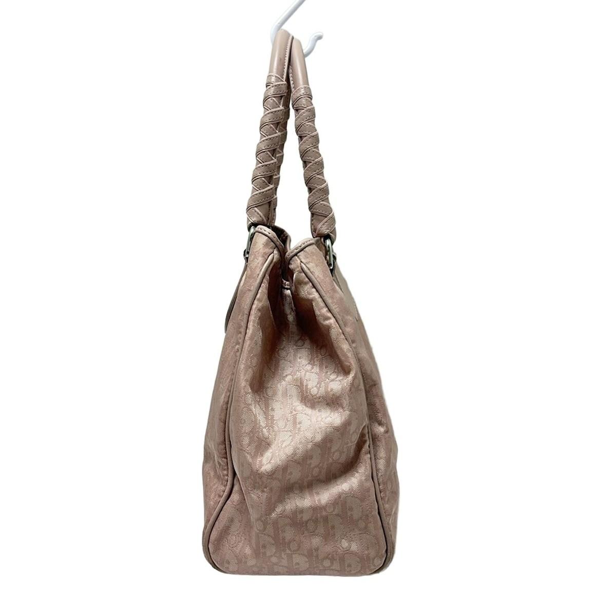 Christian Dior Hand Bag Tote Purse Nylon Leather Pink Authentic