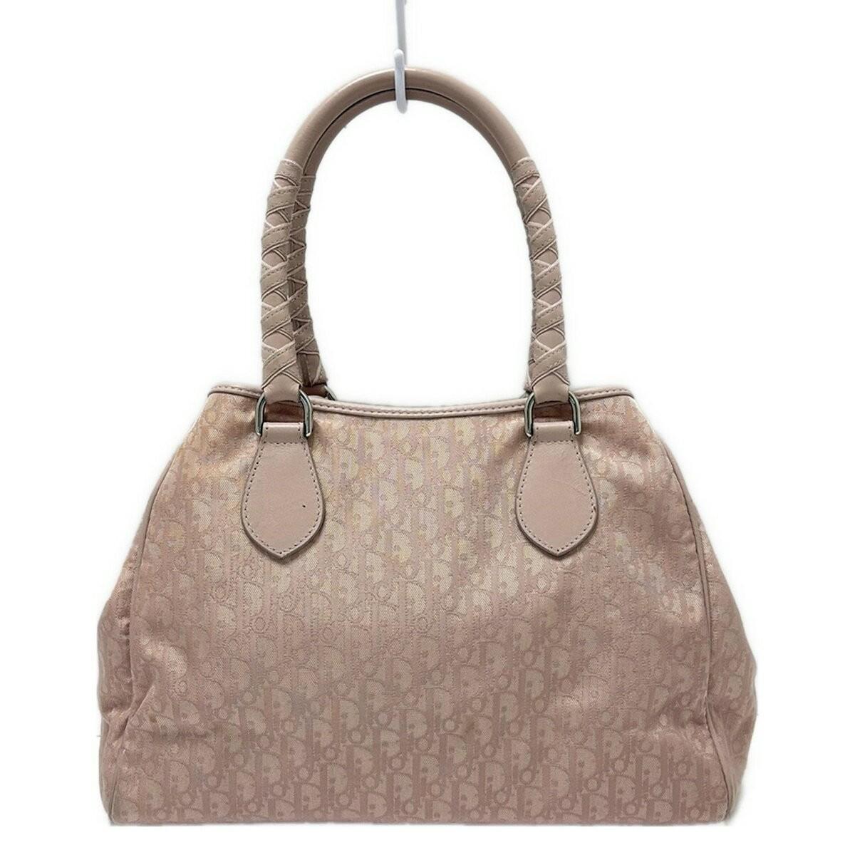 Christian Dior Hand Bag Tote Purse Nylon Leather Pink Authentic