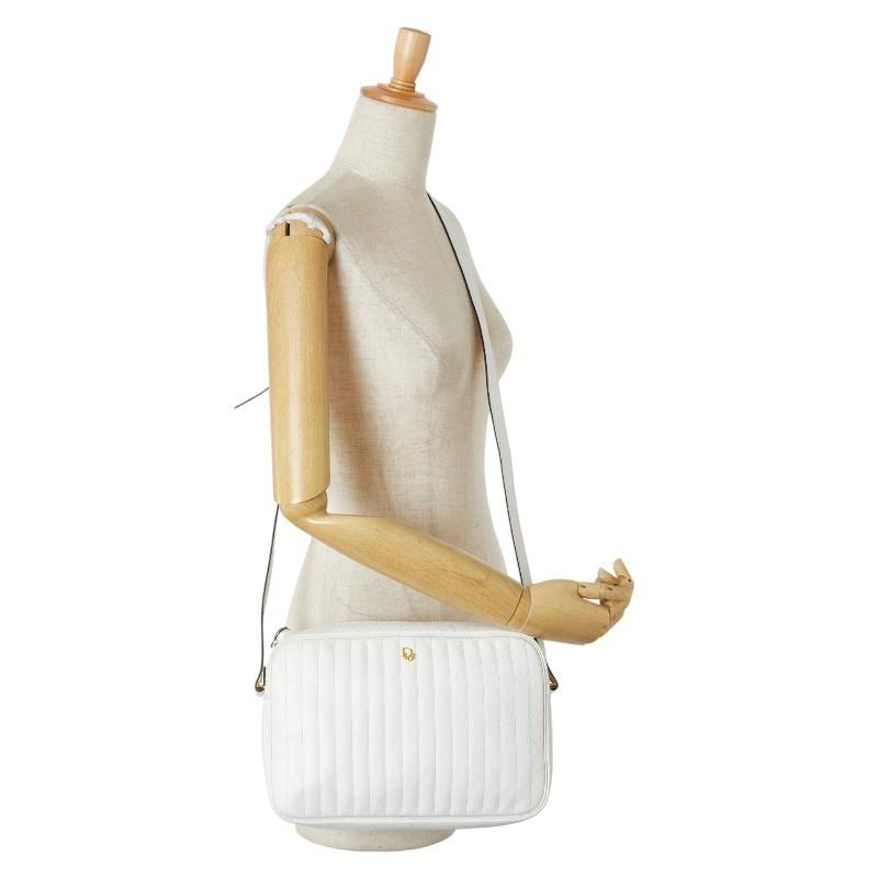 Christian Dior Shoulder Bag Purse Logo Leather White Authentic