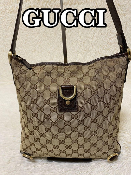 GUCCI Shoulder Bag Purse GG Canvas Leather Beige Brown Authentic