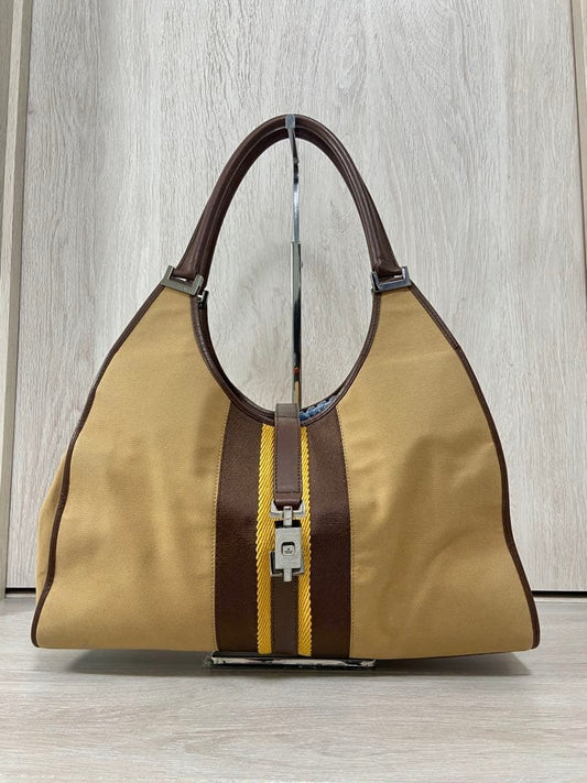 GUCCI Hand Shoulder Bag Tote Purse Sherry Line Leather Beige Authentic