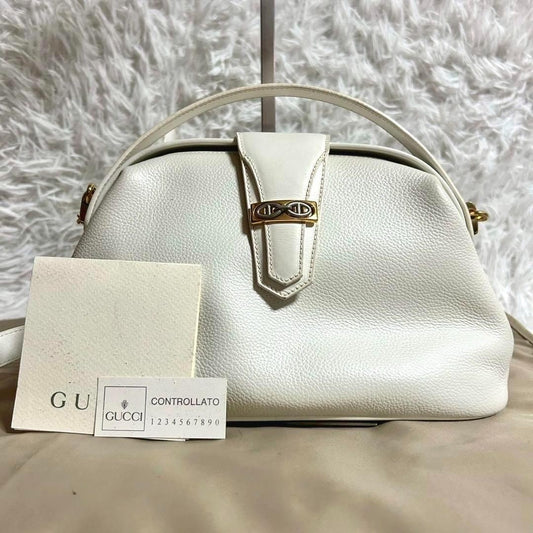 GUCCI Hand Shoulder Bag Tote Purse 2way White Authentic