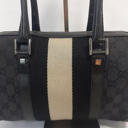 GUCCI Mini Boston Bag Hand Tote Purse GG Canvas Leather Black Authentic