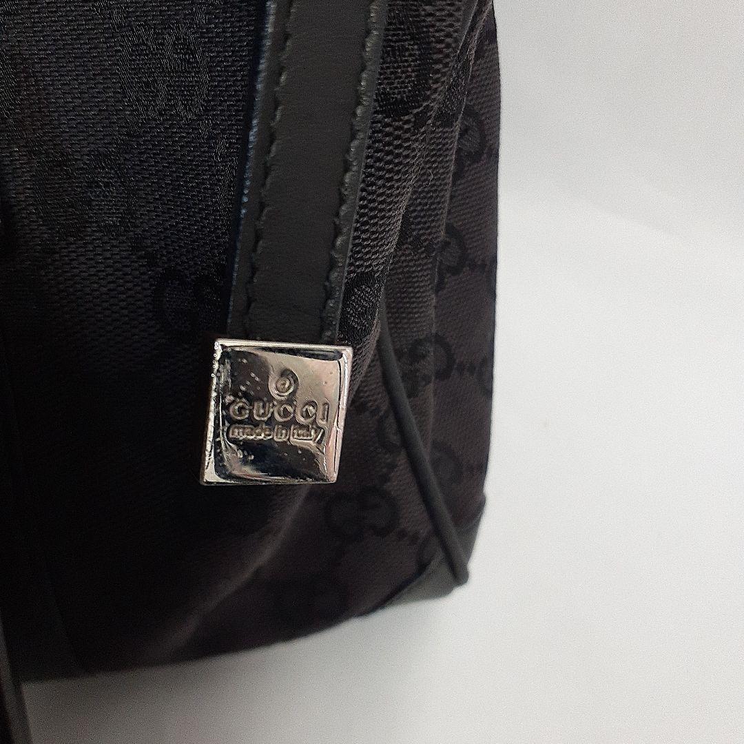 GUCCI Mini Boston Bag Hand Tote Purse GG Canvas Leather Black Authentic