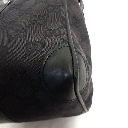 GUCCI Mini Boston Bag Hand Tote Purse GG Canvas Leather Black Authentic
