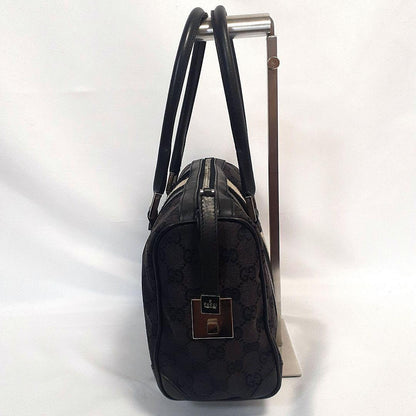 GUCCI Mini Boston Bag Hand Tote Purse GG Canvas Leather Black Authentic