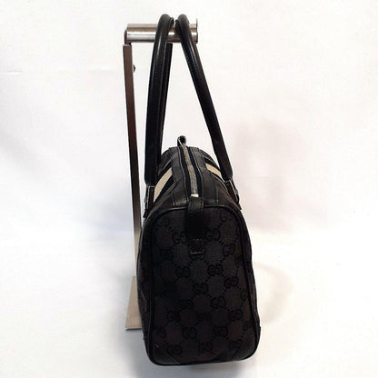 GUCCI Mini Boston Bag Hand Tote Purse GG Canvas Leather Black Authentic