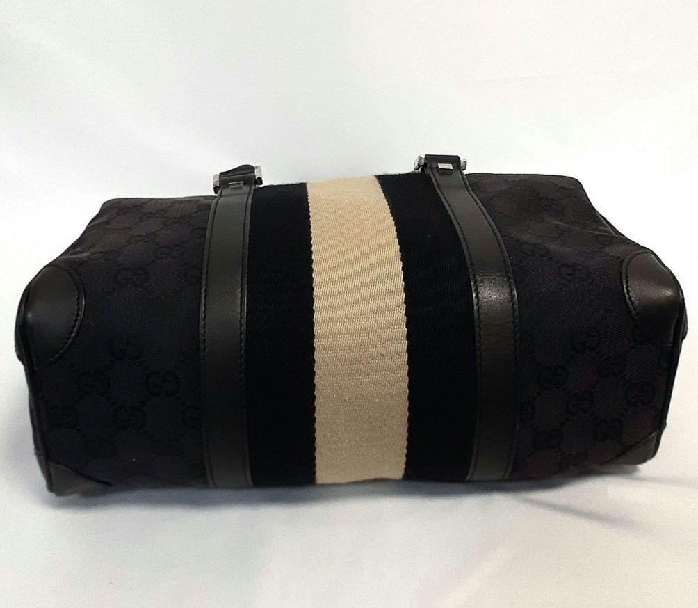 GUCCI Mini Boston Bag Hand Tote Purse GG Canvas Leather Black Authentic