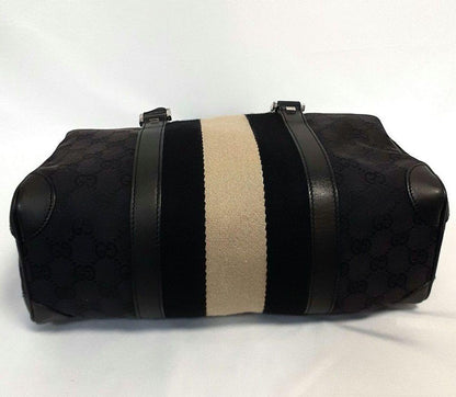 GUCCI Mini Boston Bag Hand Tote Purse GG Canvas Leather Black Authentic