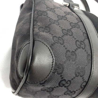 GUCCI Mini Boston Bag Hand Tote Purse GG Canvas Leather Black Authentic