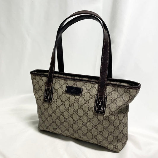 GUCCI Hand Bag Tote Purse GG Supreme PVC Leather Beige Brown Authentic