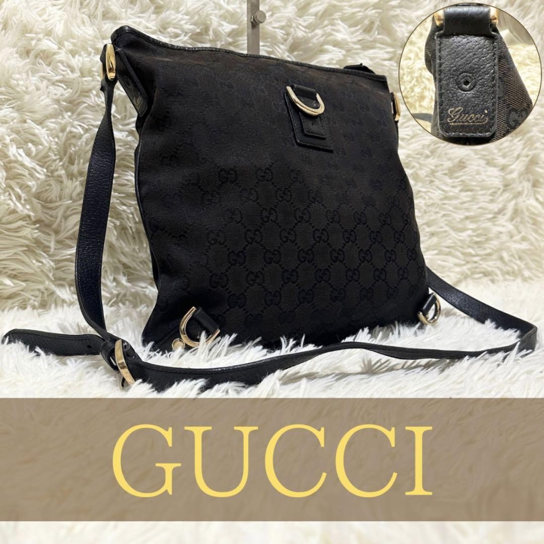 GUCCI Shoulder Bag Purse OLD GG Leather Black Authentic