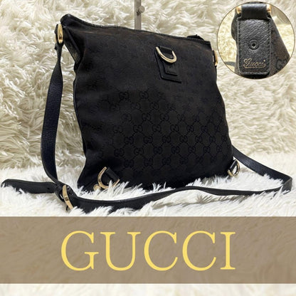 GUCCI Shoulder Bag Purse OLD GG Leather Black Authentic
