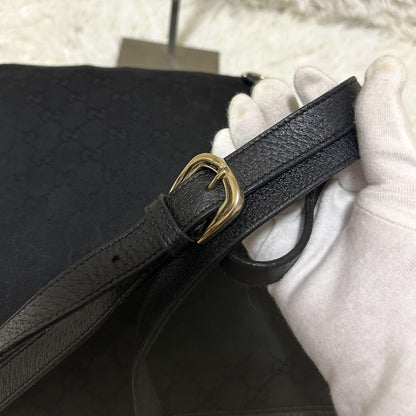GUCCI Shoulder Bag Purse OLD GG Leather Black Authentic