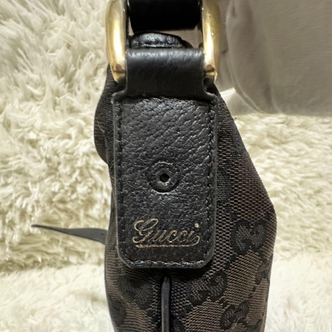 GUCCI Shoulder Bag Purse OLD GG Leather Black Authentic
