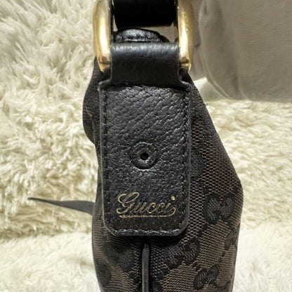 GUCCI Shoulder Bag Purse OLD GG Leather Black Authentic