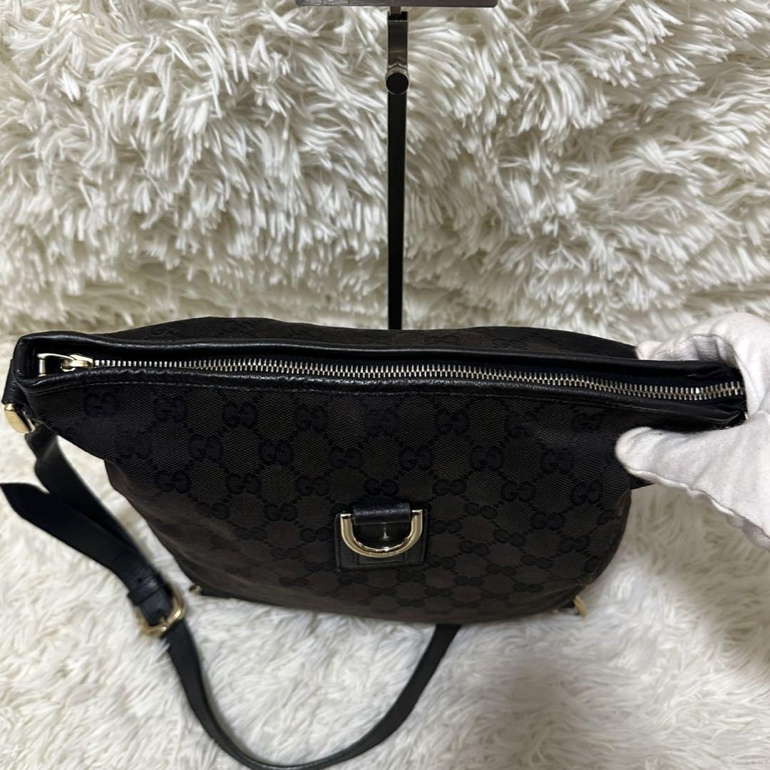GUCCI Shoulder Bag Purse OLD GG Leather Black Authentic