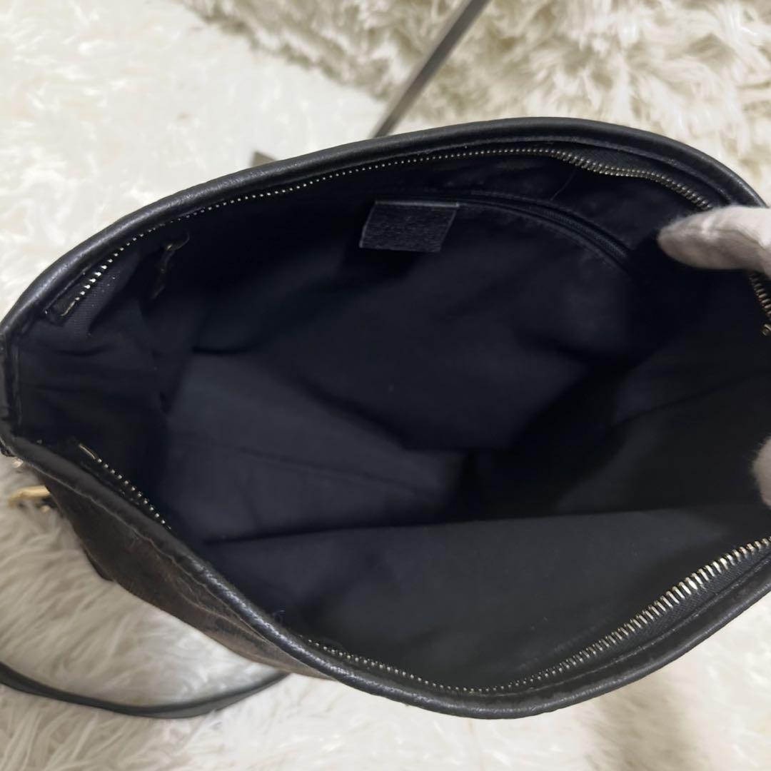 GUCCI Shoulder Bag Purse OLD GG Leather Black Authentic