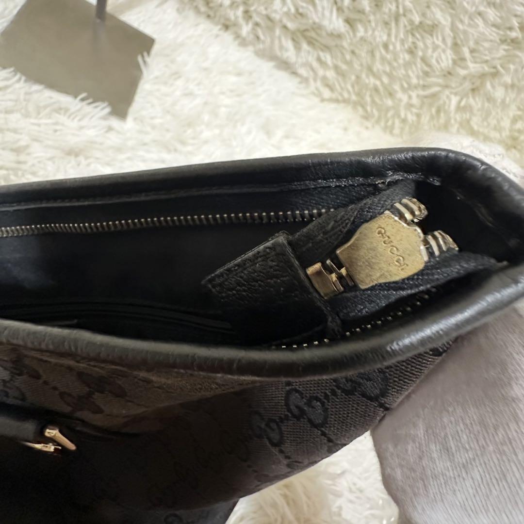 GUCCI Shoulder Bag Purse OLD GG Leather Black Authentic