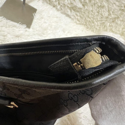 GUCCI Shoulder Bag Purse OLD GG Leather Black Authentic