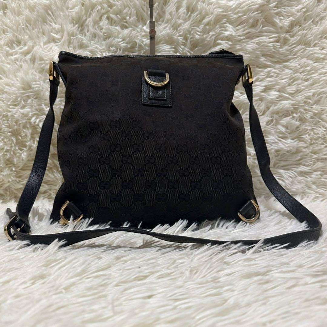GUCCI Shoulder Bag Purse OLD GG Leather Black Authentic