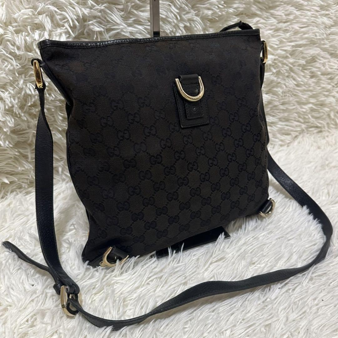 GUCCI Shoulder Bag Purse OLD GG Leather Black Authentic